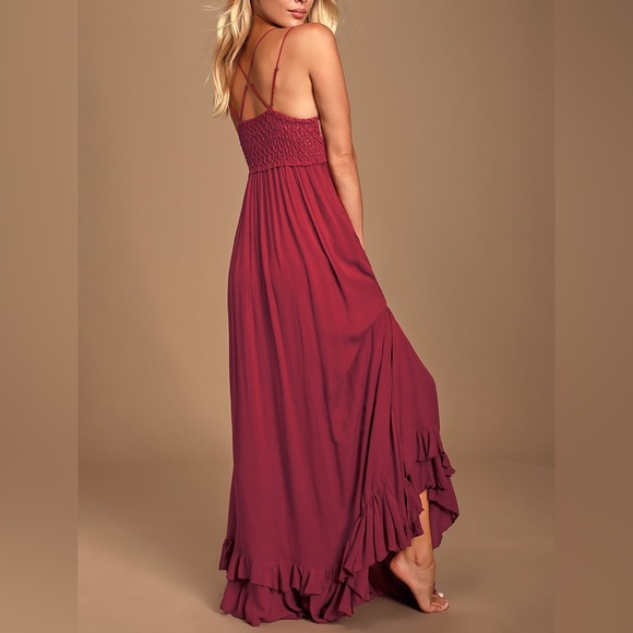 Free People ♥️ Adella Maxi Slip Berry Red Lace Dress ♥️ size xs - Picture 4 of 9